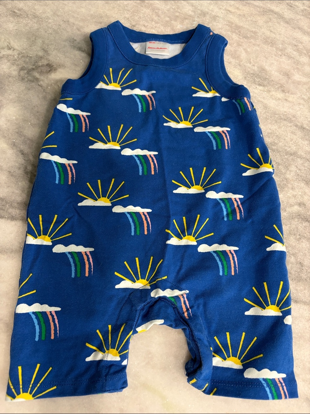 Hanna Andersson Blue Sun & Rainbow Print One-Piece Bodysuit
